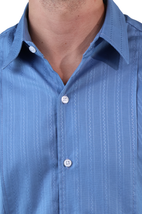 Camisa Guayabera Bordada Color Azul Corte Regular De Algodón Para Caballero